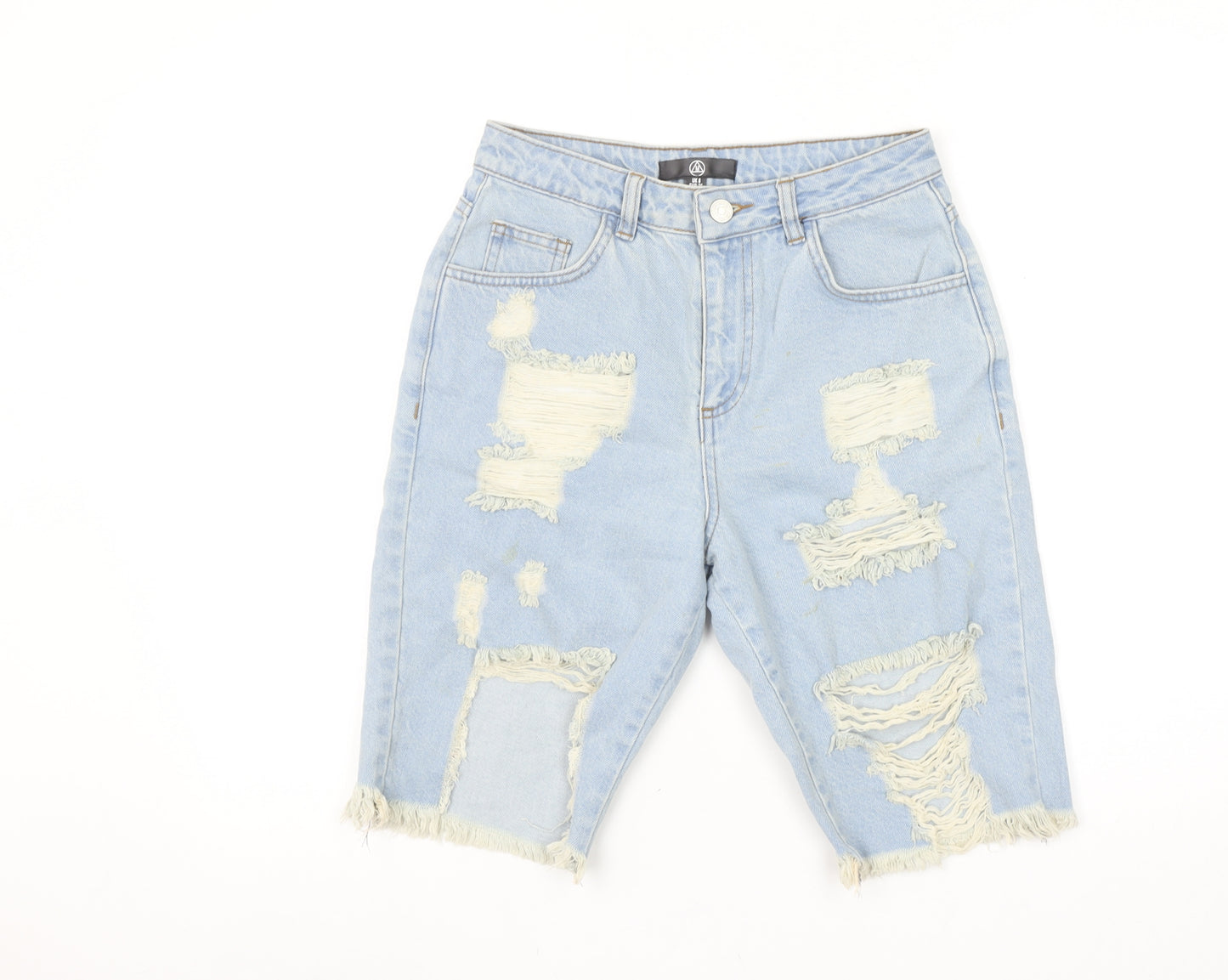Motel Women’s Blue Distressed Denim Bermuda Shorts UK 8