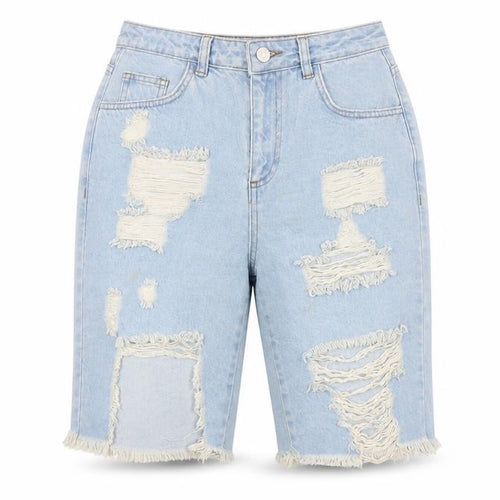 Motel Women’s Blue Distressed Denim Bermuda Shorts UK 8