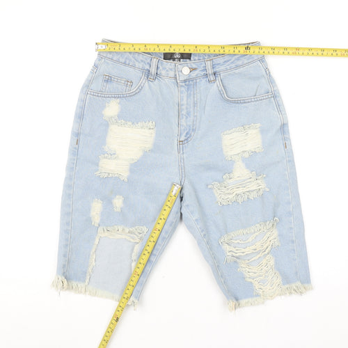 Motel Women’s Blue Distressed Denim Bermuda Shorts UK 8