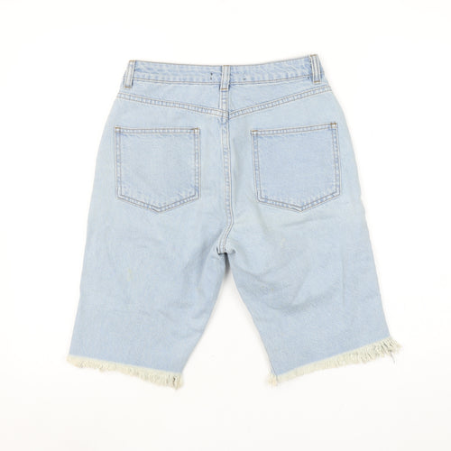Motel Women’s Blue Distressed Denim Bermuda Shorts UK 8
