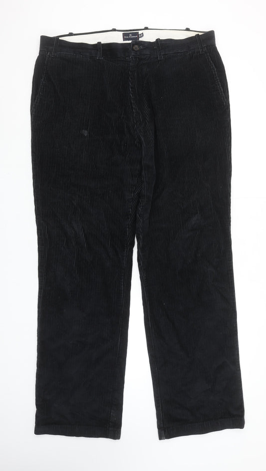 Marks and Spencer Blue Harbour Men's Black Corduroy Trousers 38W 33L Regular Fit