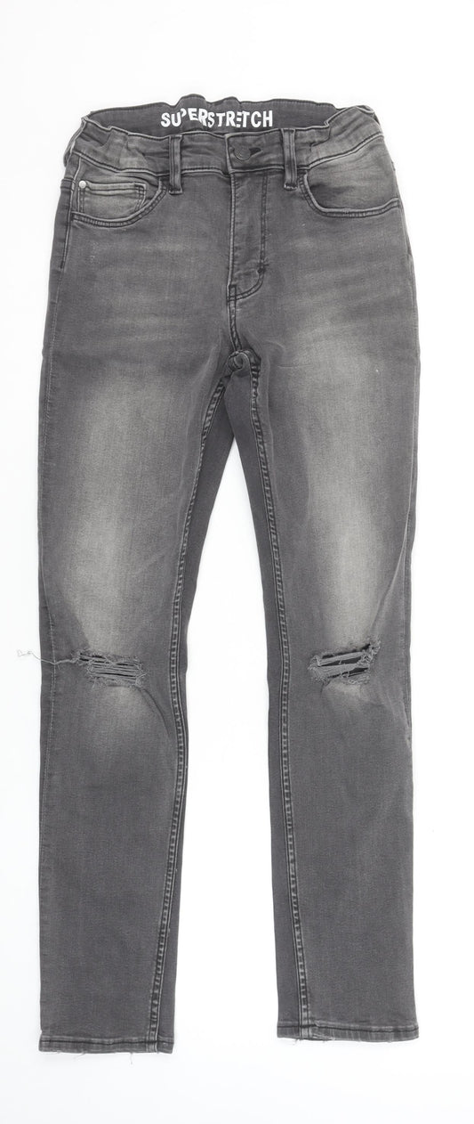 H&M Girls Grey Superstretch Skinny Jeans 13 Years Ripped Denim Casual