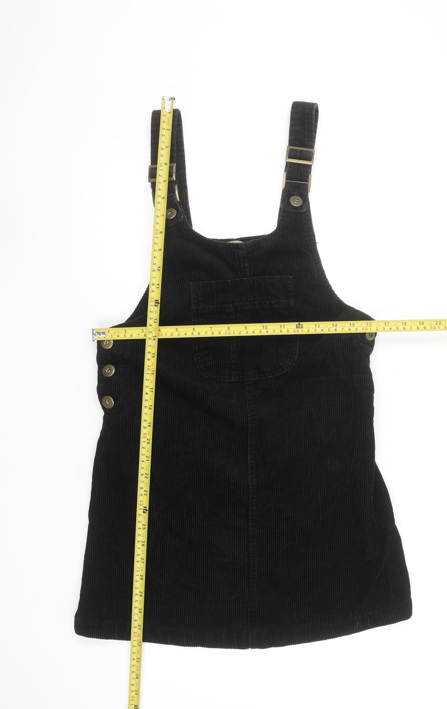 Denim Co. Women Black Corduroy Pinafore Dress Size 8 Adjustable Straps