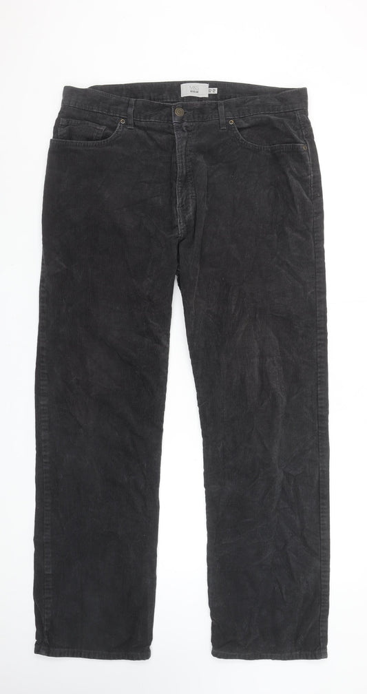Marks and Spencer Men’s Grey Corduroy Regular Fit Trousers 36x31
