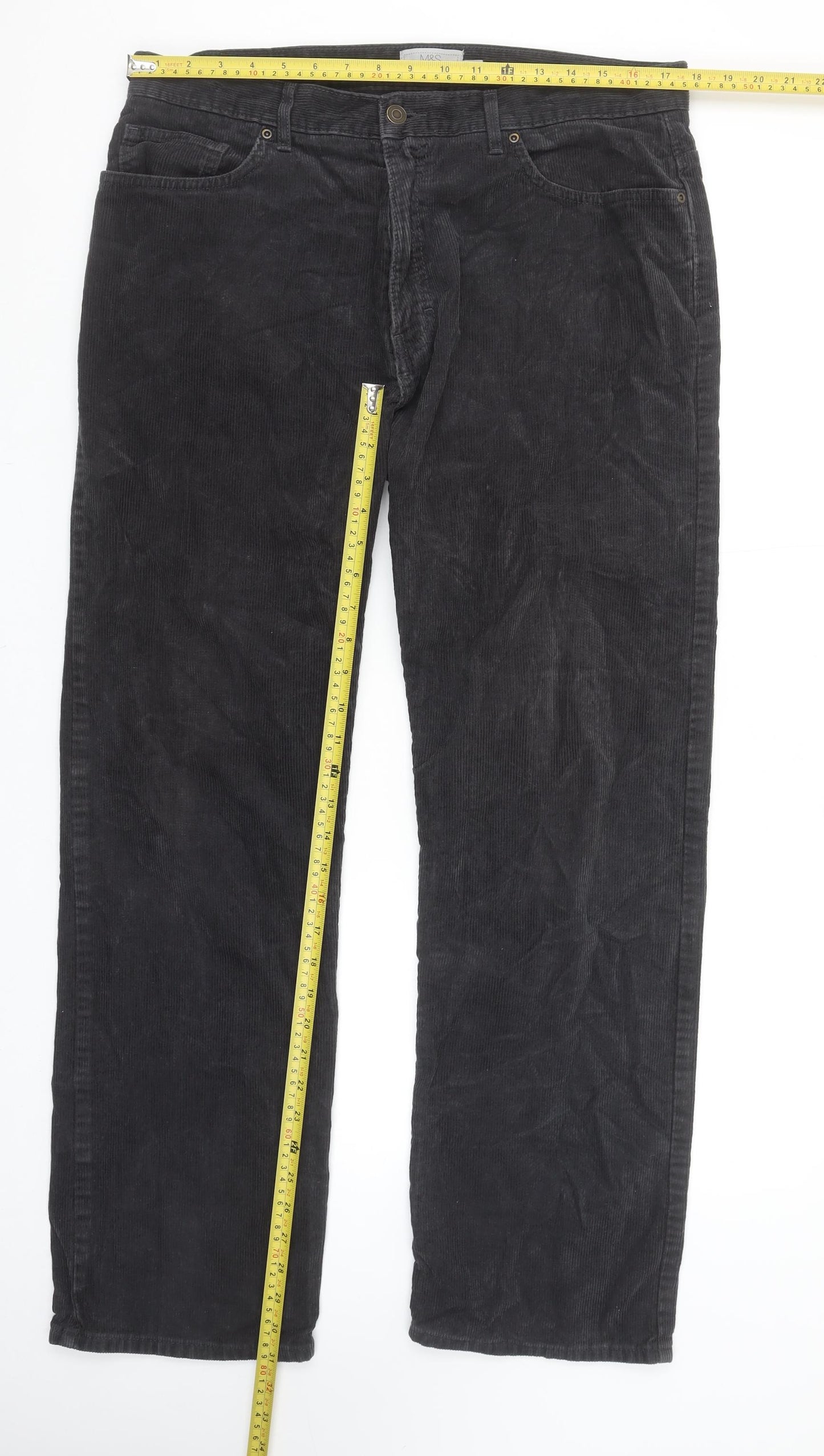 Marks and Spencer Men’s Grey Corduroy Regular Fit Trousers 36x31