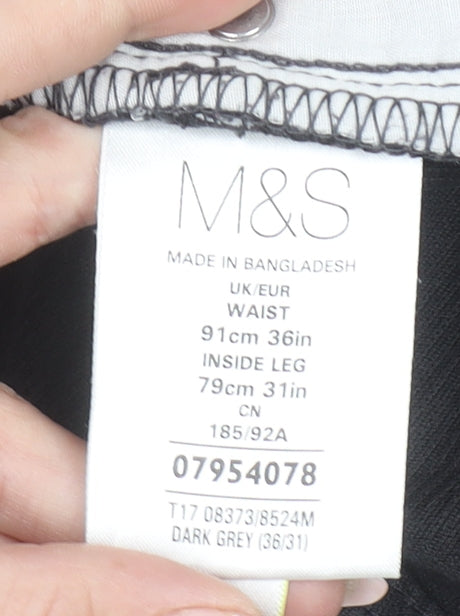 Marks and Spencer Men’s Grey Corduroy Regular Fit Trousers 36x31