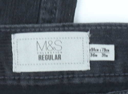 Marks and Spencer Men’s Grey Corduroy Regular Fit Trousers 36x31