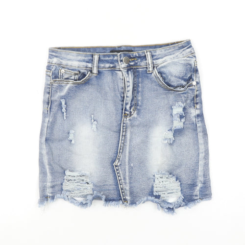 Denim Wise Women's Blue Size 10 Mini Distressed Denim Skirt