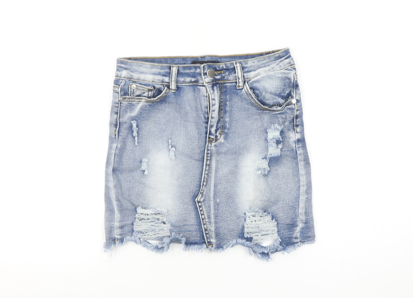 Denim Wise Women's Blue Size 10 Mini Distressed Denim Skirt