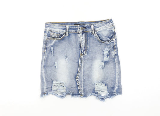 Denim Wise Women's Blue Size 10 Mini Distressed Denim Skirt
