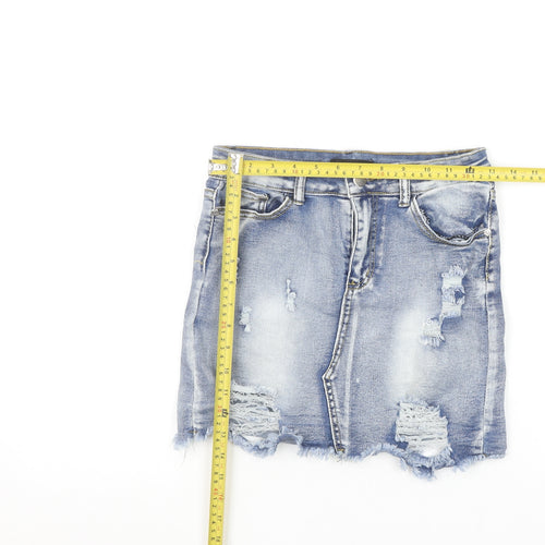 Denim Wise Women's Blue Size 10 Mini Distressed Denim Skirt