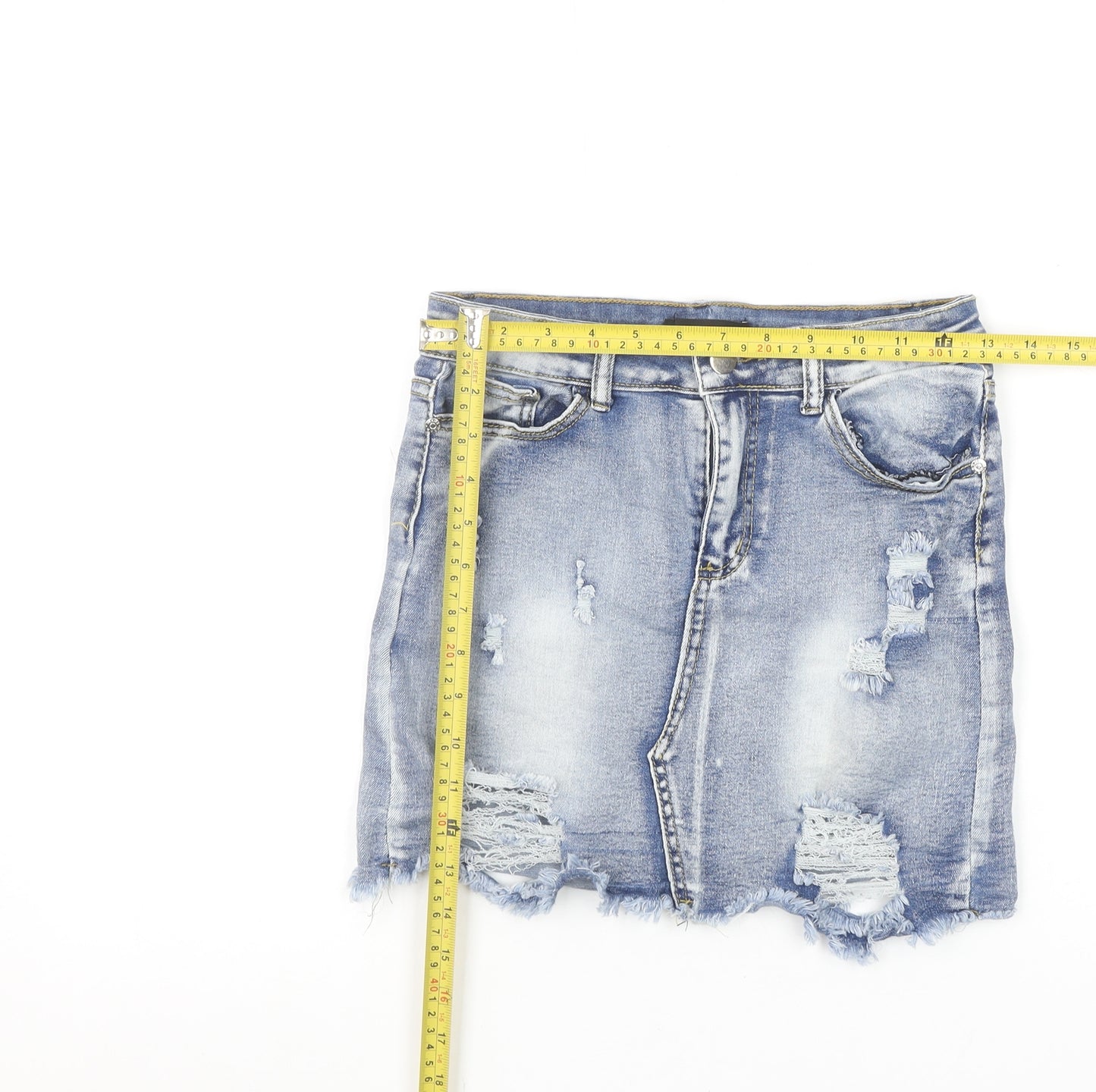 Denim Wise Women's Blue Size 10 Mini Distressed Denim Skirt