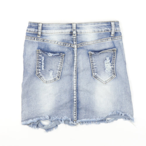 Denim Wise Women's Blue Size 10 Mini Distressed Denim Skirt