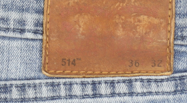 Levi's 514 Men's Blue 36x32 Straight Fit Distressed Jeans