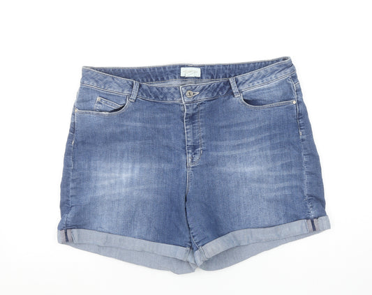 Monsoon Women Blue Denim Boyfriend Shorts Size 18 Relaxed Fit