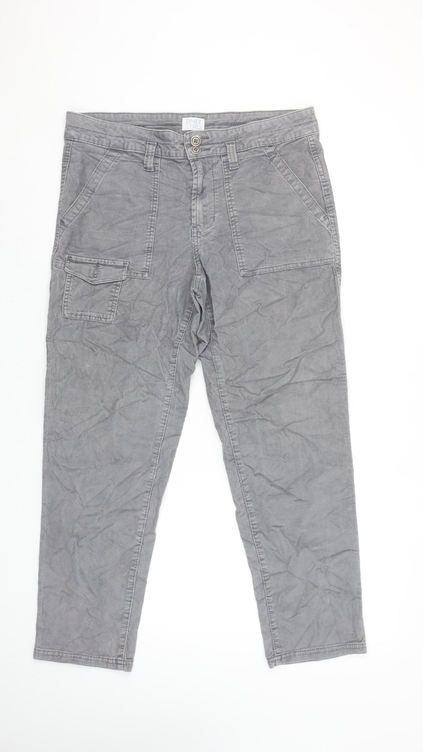 Time and Tru Women’s Grey Cargo Trousers Size 10 Cotton Blend