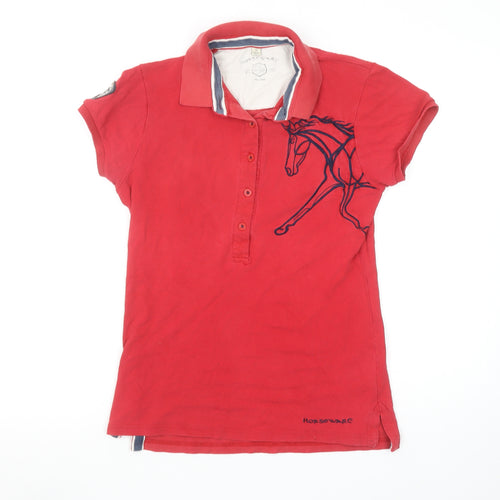 Horseware Women's Red Cotton Polo Shirt UK 12 Equestrian Style