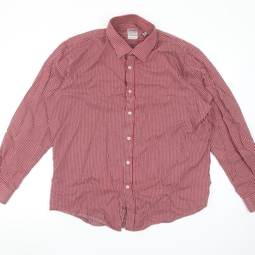 Remus Uomo Men's Red Checked Long Sleeve Cotton Tapered Fit Shirt Size 17