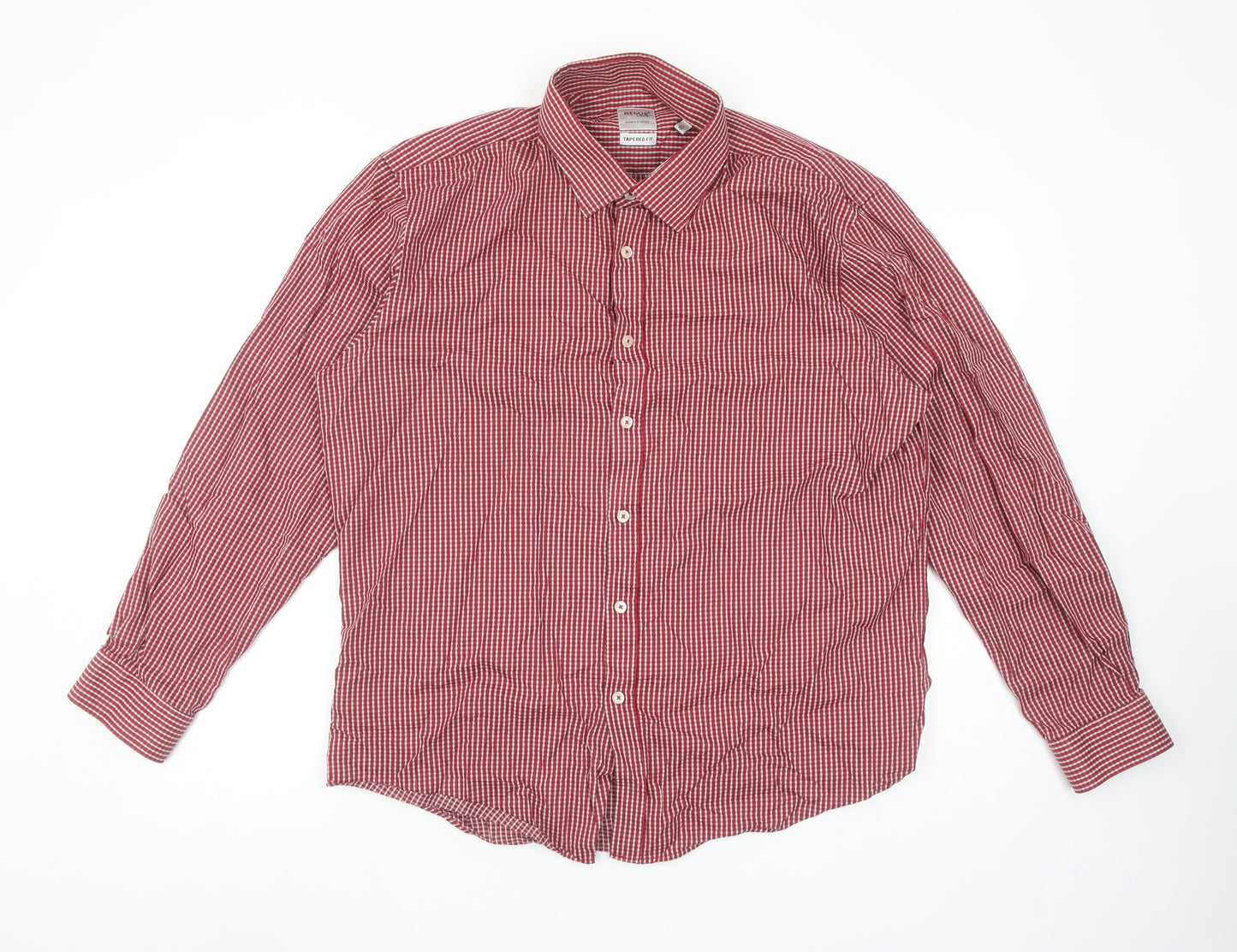 Remus Uomo Men's Red Checked Long Sleeve Cotton Tapered Fit Shirt Size 17