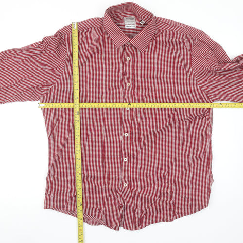 Remus Uomo Men's Red Checked Long Sleeve Cotton Tapered Fit Shirt Size 17