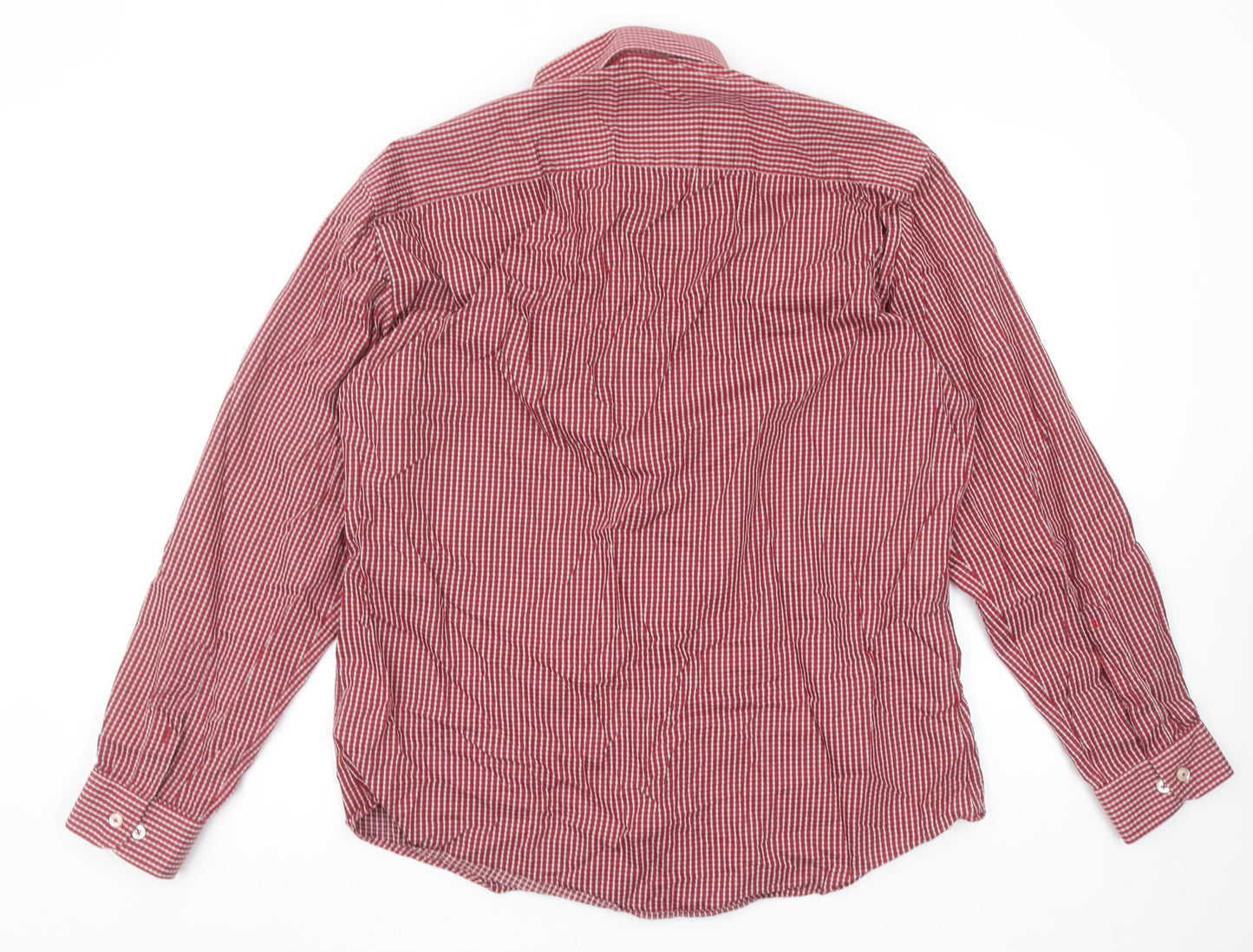 Remus Uomo Men's Red Checked Long Sleeve Cotton Tapered Fit Shirt Size 17