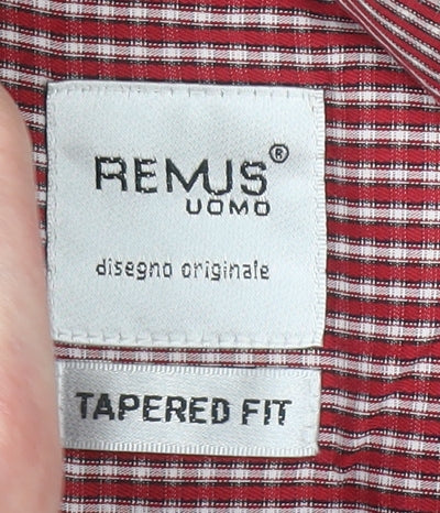 Remus Uomo Men's Red Checked Long Sleeve Cotton Tapered Fit Shirt Size 17