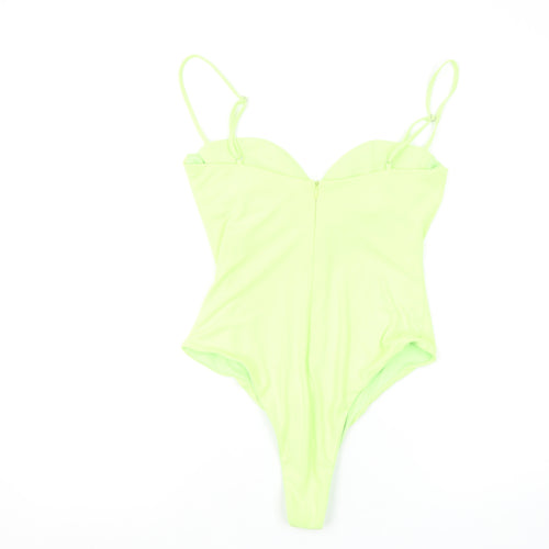 Zara Women Neon Green Bodysuit Medium Polyester Slim Fit