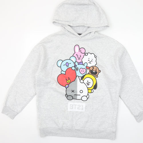 BT21 Women's Grey Hoodie Small Pullover Cartoon Character Sweatshirt