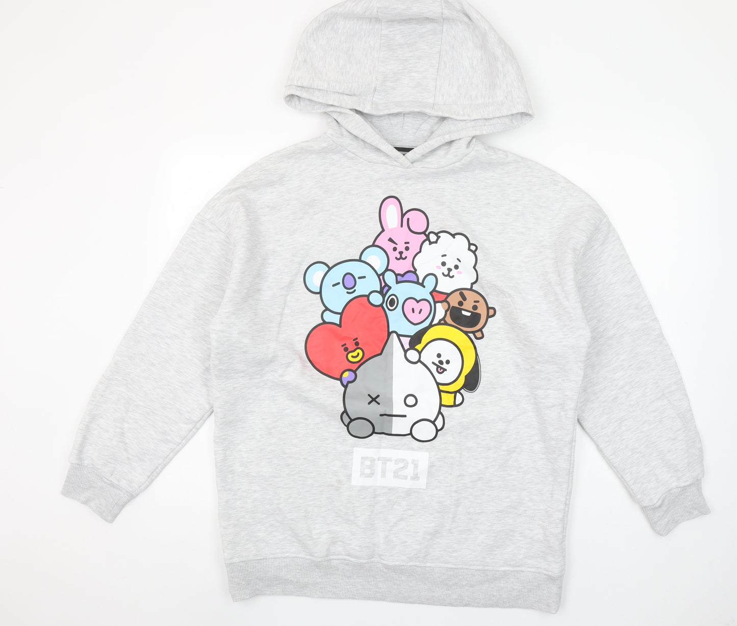 BT21 Women's Grey Hoodie Small Pullover Cartoon Character Sweatshirt