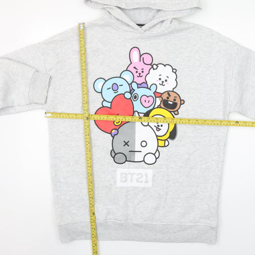 BT21 Women's Grey Hoodie Small Pullover Cartoon Character Sweatshirt