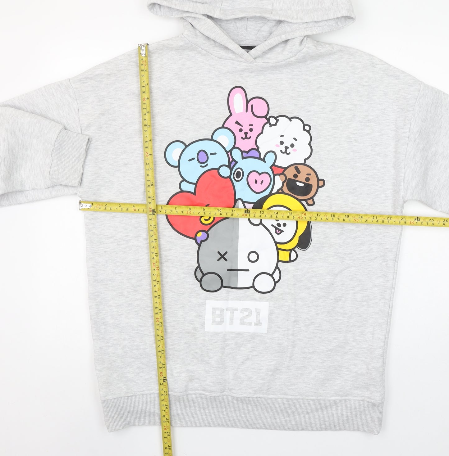 BT21 Women's Grey Hoodie Small Pullover Cartoon Character Sweatshirt