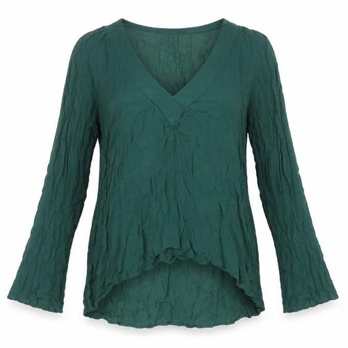 Zara Women Green Long Sleeve V-Neck Tunic Blouse Size L