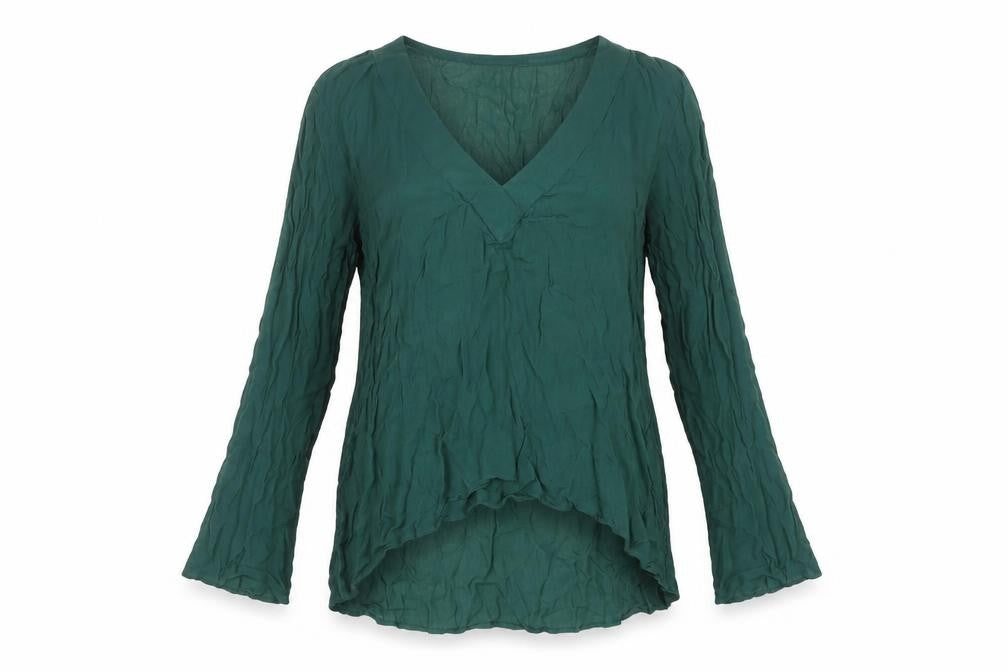 Zara Women Green Long Sleeve V-Neck Tunic Blouse Size L