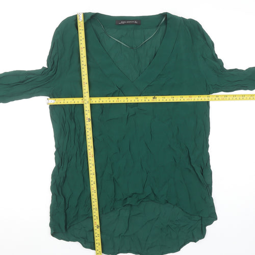 Zara Women Green Long Sleeve V-Neck Tunic Blouse Size L