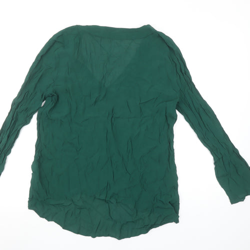 Zara Women Green Long Sleeve V-Neck Tunic Blouse Size L