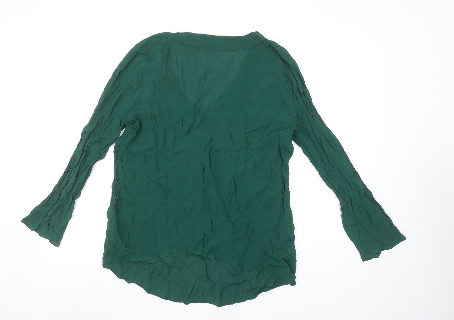 Zara Women Green Long Sleeve V-Neck Tunic Blouse Size L