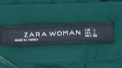 Zara Women Green Long Sleeve V-Neck Tunic Blouse Size L
