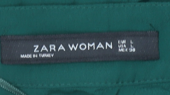 Zara Women Green Long Sleeve V-Neck Tunic Blouse Size L