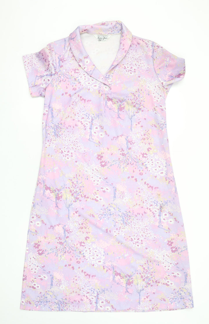 Lady Blair Women Pink Floral Collared Shift Dress Size 12