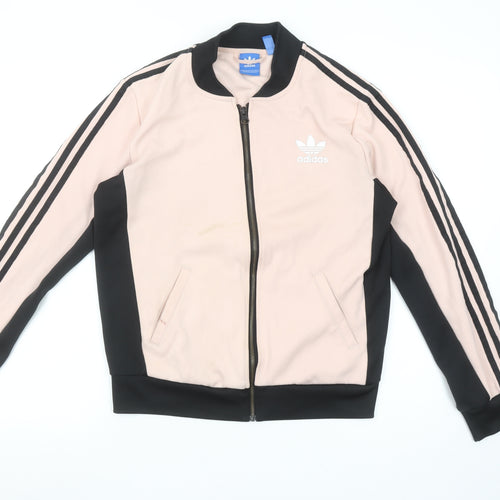 Adidas Women Pink Black Full Zip Sweatshirt Size 10 Logo Design
