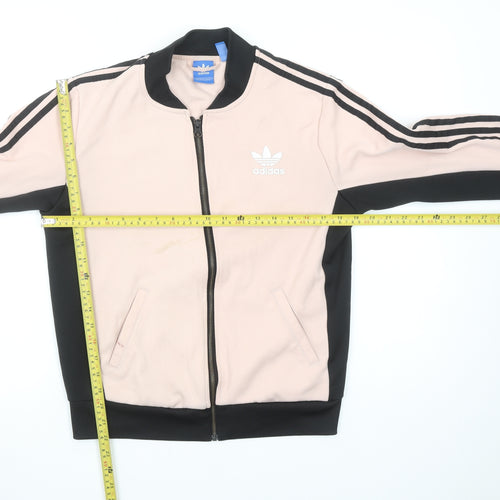 Adidas Women Pink Black Full Zip Sweatshirt Size 10 Logo Design
