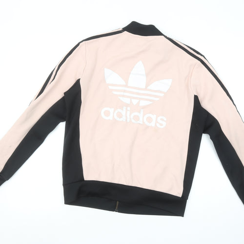 Adidas Women Pink Black Full Zip Sweatshirt Size 10 Logo Design