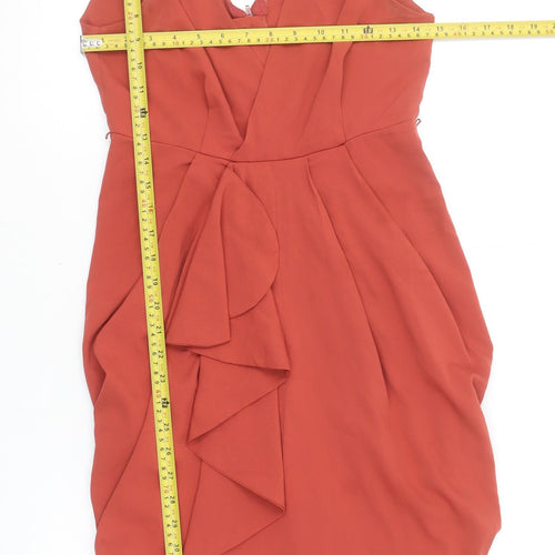 H&M Women’s Red Ruffle Bodycon Dress Size 8 Sleeveless Polyester