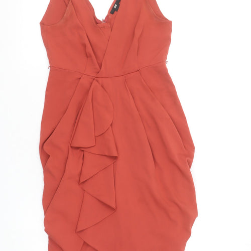 H&M Women’s Red Ruffle Bodycon Dress Size 8 Sleeveless Polyester