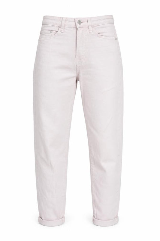 Front view of Stradivarius Women’s Pink High Rise Mom Jeans, size UK 8, Regular Fit