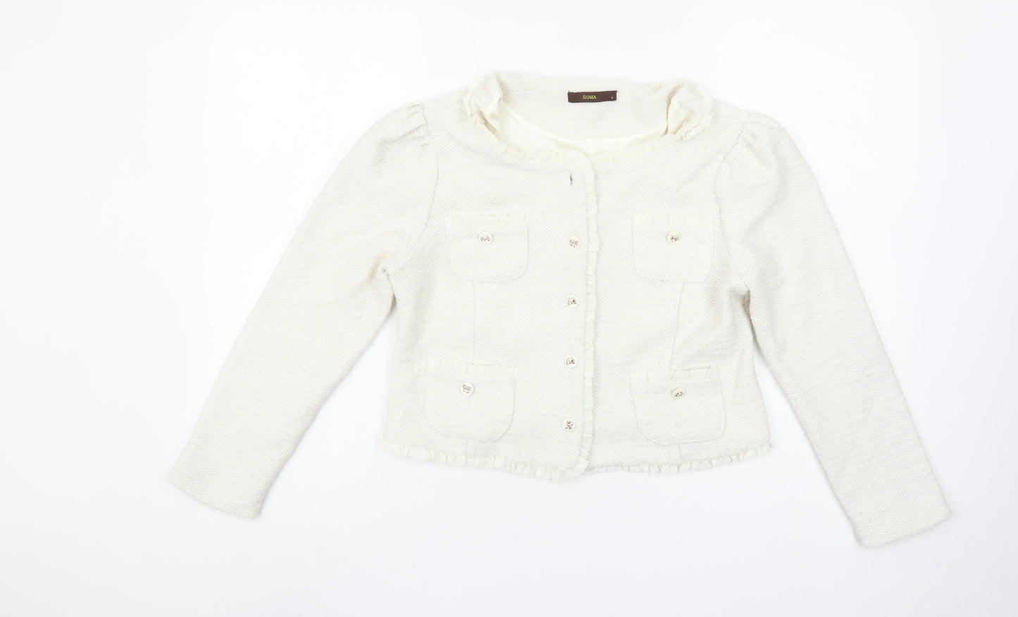 Soma London Women's Ivory Bouclé Tuxedo Blazer Jacket Size S