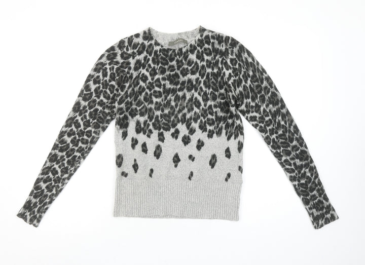 Oasis Women’s Grey Leopard Print Pullover Jumper XS