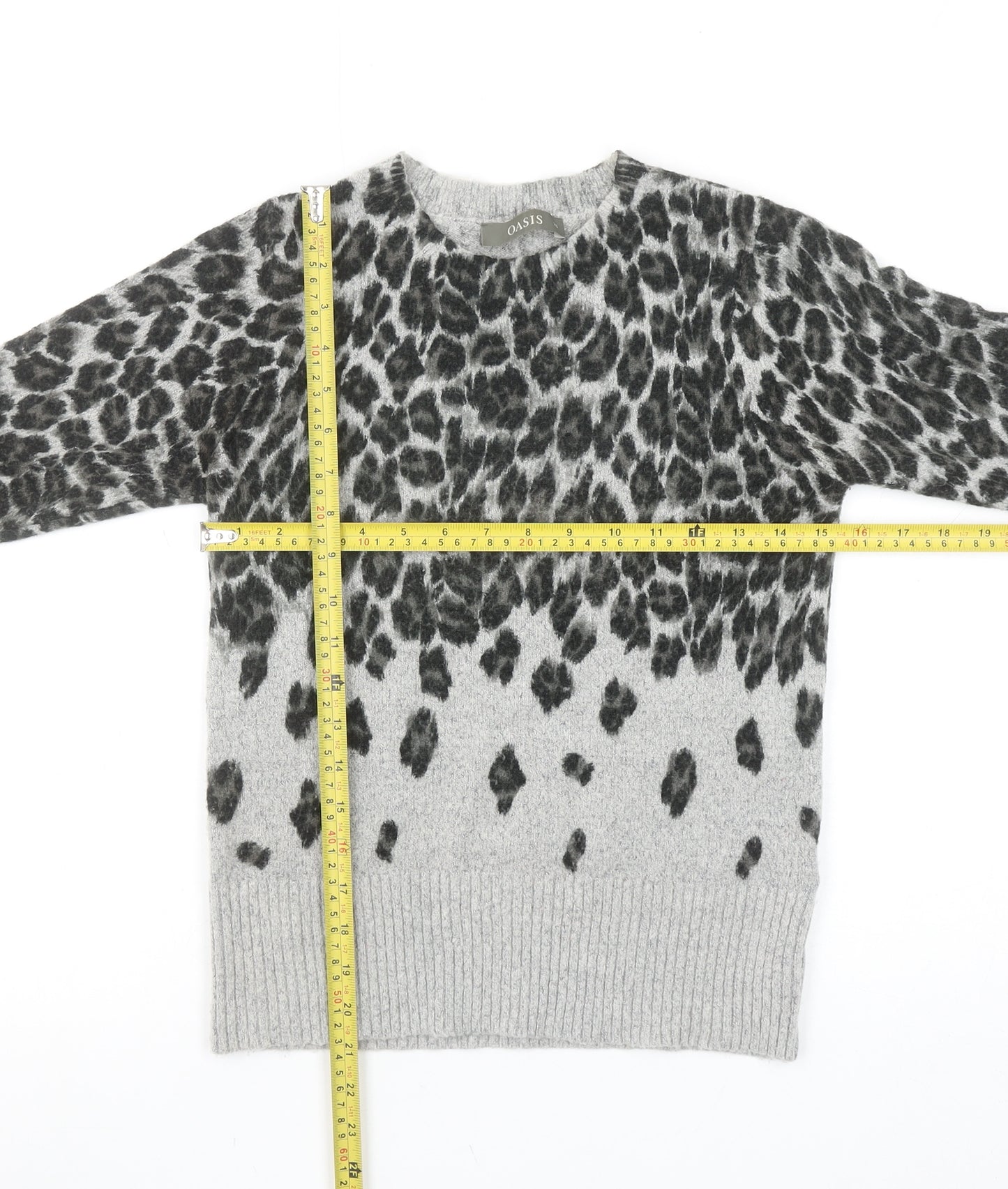 Oasis Women’s Grey Leopard Print Pullover Jumper XS