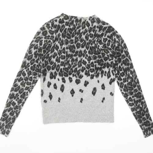 Oasis Women’s Grey Leopard Print Pullover Jumper XS