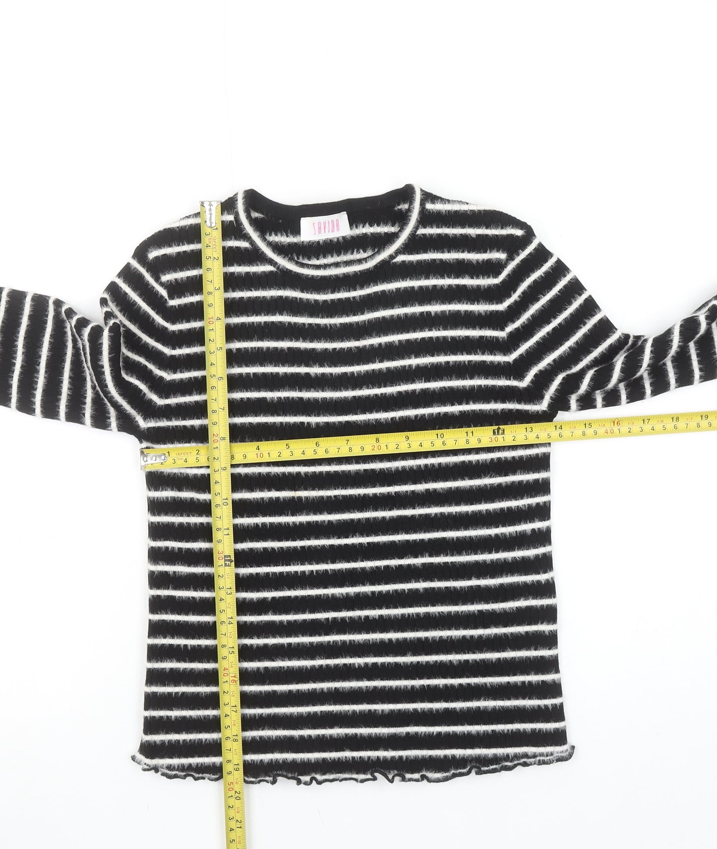 Savida Women’s Black White Striped Long Sleeve Knit Top Size 10